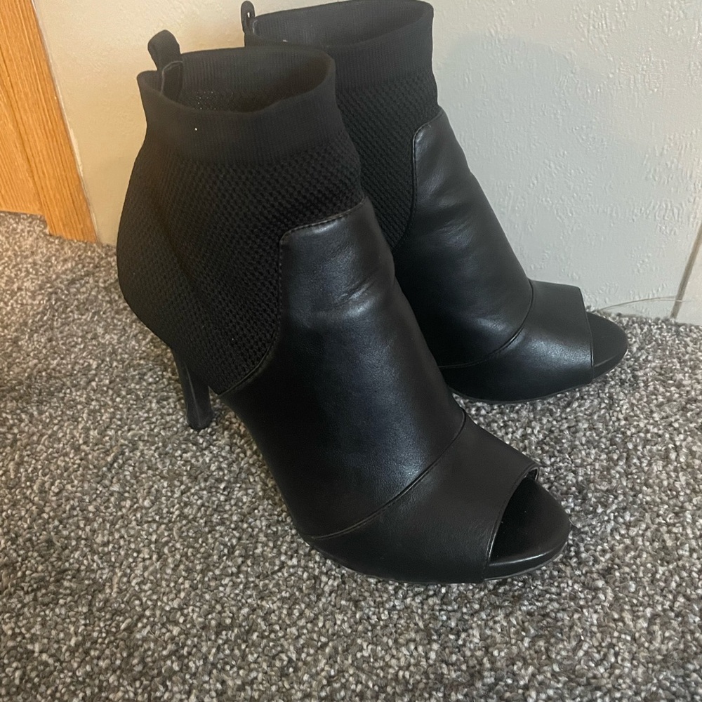Black Peep-Toe Ankle Boots